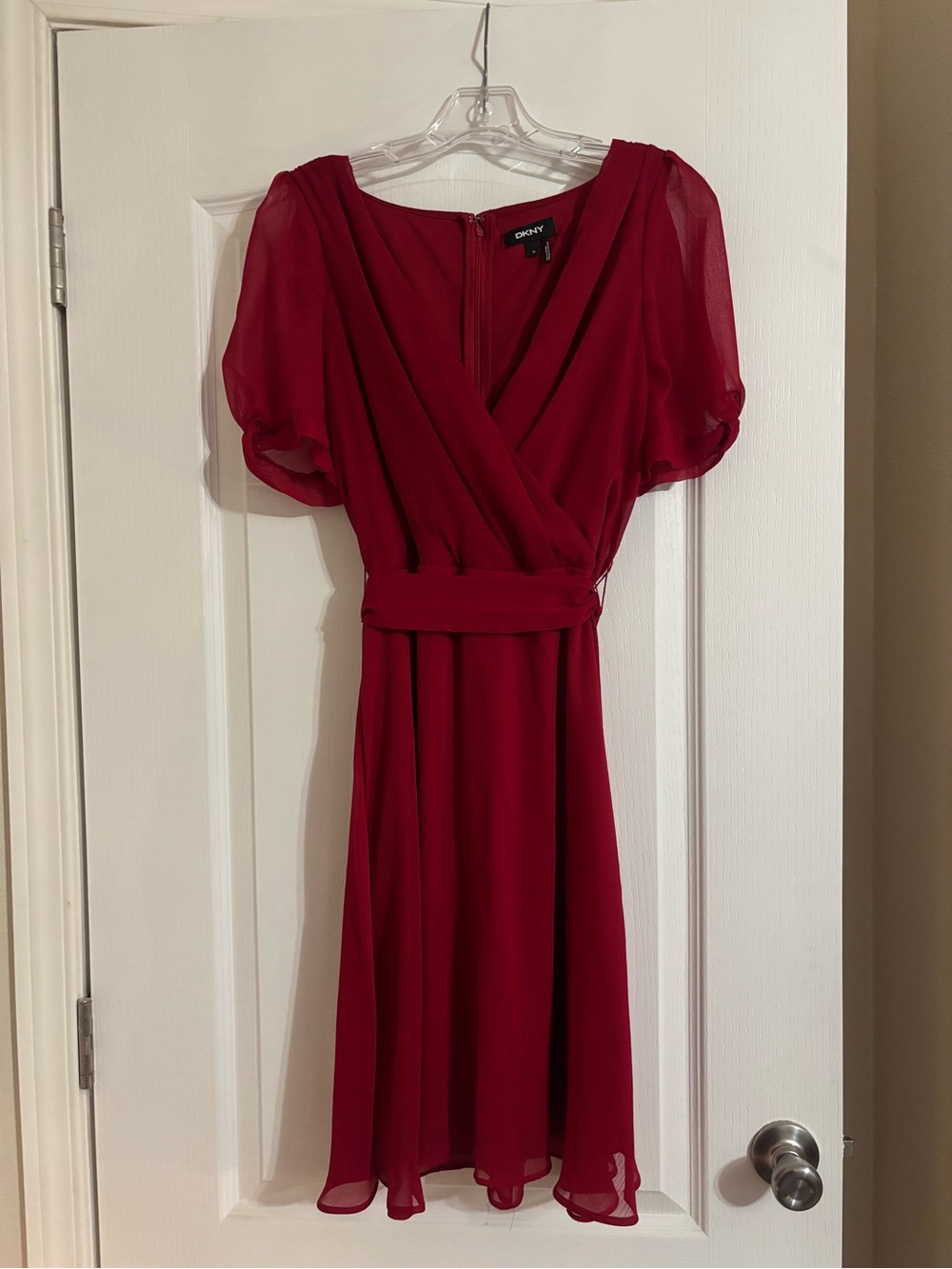 Dkny Wine Red Surplice Maxi Dress with Sheer Sleeves